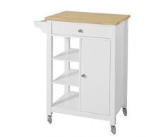 SoBuy FKW46-WN Servierwagen mit 1 Tür und 1 Schublade Küchenwagen mit 3 Regalböden Rollwagen B57 x T40 x H86 cm