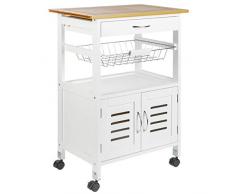 real,- QUALITY Küchenrollwagen | Nischenwagen Holz Bambus | Beistellwagen weiß mit 4 Rollen und Schublade | Maße ca. 58 x 84 x 39 cm | Küchenwagen im Vintage Landhaus Stil