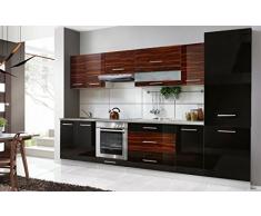 naka24 Komplette Küche Petra 320 cm Verschiedene Farbkombinationen Hochglanz (schwarz/zebrano)