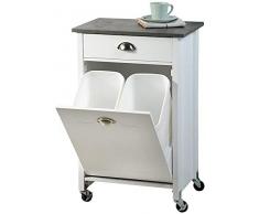 Kesper Küchenwagen mit Mülltrennsystem aus Holz, 50 x 37 x H79 cm Küchenschrank für Müllsäcke mit Arbeitsplatte und Schublade, 15 L Mülltüten