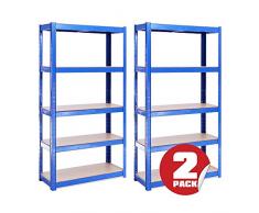 G-Rack Lagerregal für Garage, Werkstatt, Speisekammer - 150cm x 75cm x 30cm, Blau 5-stufig (175KG pro Regal) – 875KG Kapazität – 5 Jahre Garantie