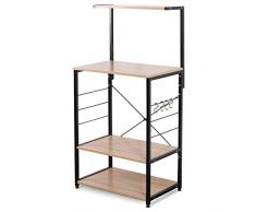 eSituro Standregal Küchenregal Mikrowellenhalter Bäckerregal mit 4 Haken 4 Ablagen Metall+MDF 60x40x123CM SSTR0022