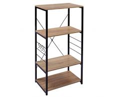 WOLTU RGB9365hei Küchenregal Standregal Mikrowellenhalter Bäcker Regal Metallregal aus Holz und Stahl, mit 4 Ablagen, ca. 60 x 40 x 123,5 cm, Hell Eiche + Schwarz