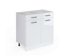 Vicco Küchenschrank R-Line Küchenzeile Hängeschrank Unterschrank Küchenschränke Küchenunterschrank Arbeitsplatte (weiß ohne Arbeitsplatte, Schubunterschrank 80 cm)