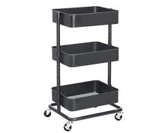 SONGMICS Rollwagen mit 3 Ebenen, Aufbewahrungswagen, Küchenregal mit Rollen, Ablagefächer höhenverstellbar, Servierwagen mit 2 Bremsen, einfache Montage, für Bad, Küche, Büro, grau BSC60GS