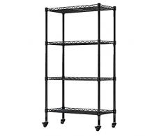 LENTIA Regal mit Rollen Haushaltsregal Metallregal Küchenregal Schwarz Tragfäigkeit 50kg (Dunkelschwarz)