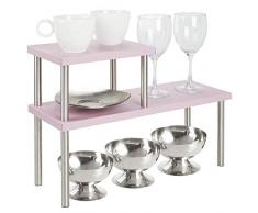 mDesign Küchenregal mit 2 Ablagen – schmales Tellerregal für Arbeitsplatten und in Schränken – zweistöckige Geschirrablage aus Metall und Edelstahl für die Küche – rosa und mattsilberfarben