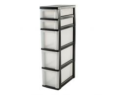 IRIS 110485, Nischenwagen / Schubladenschrank / Rollwagen / Rollcontainer New Slim Chest, NSC-223, mit Rollen, für Küche / Badezimmer, Kunststoff, schwarz / transparent