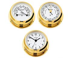 Serie Pirat II Messing Ø 96mm - Yachtuhr mit Arabischen Ziffern, Barometer und Comfortmeter