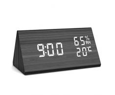 NBPOWER Wecker Digitaler - LED Wecker Uhr Holz Standuhr, Digitalwecker Tischuhr mit Sprachsteuerung/Datum/Temperatur und Luftfeuchtigkeit, für Zuhause, Schlafzimmer, Nacht Kinder und Büro