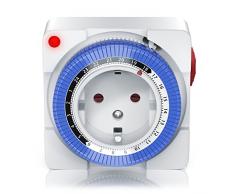 Mechanische Zeitschaltuhr - 24 Stunden Anaolg Timer - Steckdosen-Schaltuhr - Zeitprogrammstecker mit 96 Schaltsegmenten - Schieberegler für Zeitangabe - 3680W