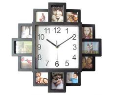 Moderne Wanduhr mit 12 Fotorahmen,Foto Wanduhr Foto Galerieuhr für 12 Bilder mit Uhr mit schwarzen Bilderrahmen
