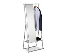 Relaxdays Metall Garderobe mit Ganzkörperspiegel, Kleiderstange & Ablage, Garderobenständer HBT 156,5x64,5x39 cm, silber