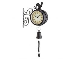 Blumfeldt Early Bird doppelseitige Bahnhofsuhr Retro Wanduhr mit Thermometer und Glocke (28x34x10cm, analog, römische Ziffern, Batterie-Betrieb) schwarz