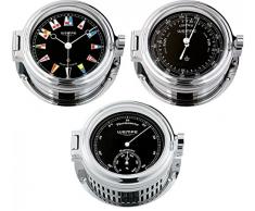 Wempe Serie Regatta Chrom Ø 140mm - Yachtuhr Flaggen Ziffernblatt, Barometer und Hygro-/Thermometer