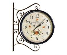 HJW Praktische Wandpendeluhr Double-Sided Wandverschluss Vintage-Innen Bracket Schmiedeeisen Bahnhof Entwurfs-Art-europäische Rustic runde Uhren Roll 360 Grad Wohnzimmer-Dekor-Wanduhr,B