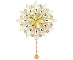 ZGYQGOO Pendel-Wanduhr 3D Sunburst Clock, Gold Quiet Quarzuhren Künstliche Diamanten Non-Ticking Silent Dazzling Metal Wanduhr (Farbe: Gold)