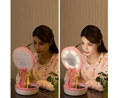 MU Haushalt Led Touch Spiegel Lade Tischlampe Klapp Prinzessin Spiegel Multifunktionsspeicher Dressing Spiegel Füllen Licht Kosmetikspiegel,Rosa