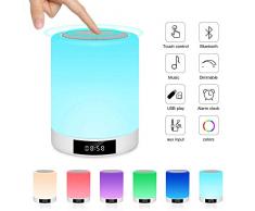 Nachtlichttischlampe Bluetooth-Lautsprecher,Ranipobo-Berührungssensor-Nachttischlampe mit Wecker, MP3-Musik-Player, FM-Radio, LED-Lampe mit dimmbare warme Lichter7 Farben Kinder