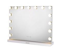 Homfa Spiegel mit Beleuchtung 58x43cm Schminkspiegel Theaterspiegel mit Licht 3 Farbtemperatur 15 dimmbare LED Hollywood-Stil