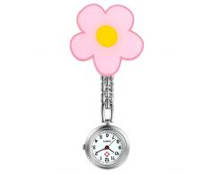 LANCARDO Uhren 4pcs, Krankenschwester Armbanduhr FOB-Uhr Damen Wassermelone Blumen, Stern Taschenuhr Analog Quarzuhr aus Legierung (Pink)