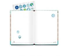 XXL Baby-Tagebuch Kinder-Tagebuch Baby-Buch Album für Jungen DIN A4 SCHÖN, DASS DU DA BIST + 35 Aufklebern in blau türkis, 136 Seiten + Inhaltsverzeichnis Geschenk werdende Eltern