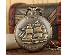 MOLINB Taschenuhr Bronze Segeln Leinwand Boot Schiff Quarz Taschenuhr Halskette Uhr Anhänger Vintage Uhren Kette Frauen Männer Uhren de bolsillo