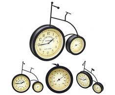 Nishore Gartenuhr Retro | Vintage Wanduhr | Antik Bahnhofsuhr | mit Thermometer Fahrraddesign 46 x 11,5 x 44 cm (B x T x H)