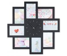 Wanduhr Schwarz 52x52cm Holz Bilderrahmen 8 Fotos Bilder Fotorahmen Collage Galerie Wanddeko Deko Fotocollage Küchenuhr