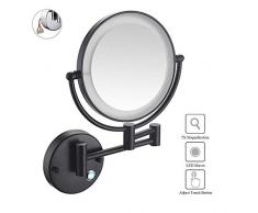 Kosmetikspiegel LED Beleuchtet mit 1x/5x Fache Vergrößerung, Touchscreen Schminkspiegel Make-up Spiegel, 360°Schwenkbar, Faltbar, Wandmontage, Versteckte Black Bronze