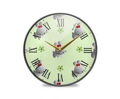 Mnsruu Badezimmer-Wanduhren Blumen und Kaninchen, 24,1 cm, dekorative Wanduhr, tickt nicht, leise Küchenuhr, mehrfarbig, 30,5 cm (12 Zoll)