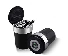 Auto-Aschenbecher, tragbarer Reise-Auto-Aschenbecher mit Deckel, blaues LED-Licht, rauchfreier Ständer, Zylinder, Aschenhalter, Kompass, tragbarer Auto-Zigarettenhalter, für Büro. Zuhause, Reisen
