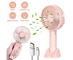 Handventilator, USB-Ventilatoren,Mini Ventilator Leise Tragbarer handy ventilator mit 3 Geschwindigkeitsstufen, Aufladbare ventilator klein für Schlafzimmer Büro Reisen und Camping