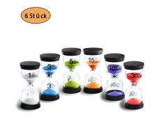 JUNDUN Sanduhren mit 6 Farben Sanduhrenset 1Min/ 3Min/ 5Min/ 10Min/ 15Min/ 30Min Dekoration Zeitmesser Timer für Kinder Klassenzimmer Küche Spiele Bürsten Zuhause Büro (6 Stück)