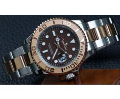 VODRICH Herren Automatik Mechanisch Roségold Edelstahl Yacht Uhr Saphir ETA 2813 Schwarz Blau Kaffee Drehbare Lünette 40mm Roségold Kaffee