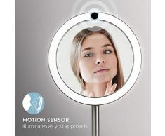 HoMedics drehbarer Kosmetikspiegel mit Annäherungssensor, vergrößernder LED-Spiegel, stabiler Stand, helle Beleuchtung, verzerrungsfreier Spiegel, 7-fache Vergrößerung, kabellos und wiederaufladbar