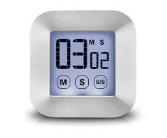 XREXS Küchentimer Digital Magnetisch Kurzzeitmesser Küche mit Uhr, Wecker, Stoppuhr, Memory-Funktion, Einstellbare Lautstärke für Unterricht, Treffen, Prüfungen, Batterie enthalten (touscreen Timer)