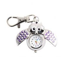 Scrox 1x Schlüsselanhänger Kreative Eule Schlüsselanhänger Quarz Taschenuhr Schlüsselanhänger Paar Eule Uhr Schlüsselanhänger süßes Geschenk für Freunde Familien,Lila