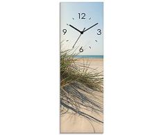 Artland Wanduhr ohne Tickgeräusche Glasuhr mit Motiv Design Quarz lautlos Größe: 20x60 cm Strandgras im Sonnenlicht S9ZI Meer Creme