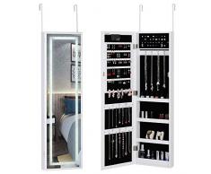 Casaria Schmuckschrank mit Spiegel LED Beleuchtung hängend Tür - Wandmontage Schmuckregal Schmuckorganizer Schmuckkasten Weiß