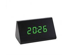 EVA Dekoration Wecker Uhr in Holzoptik digital - Wecker Digitale Tischuhr Kreative Temperaturanzeige Klangregelung Elektronischer LED-Wecker