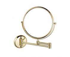 SXTYRL Rasierspiegel Wand-Schminkspiegel 8-Zoll-beidseitiger drehbarer Wandspiegel, ausziehbarer Klapp-Badezimmer Rasier-Kosmetik-Schminkspiegel -3-fache Vergrößerung Golden