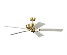 Deckenventilator ohne Beleuchtung Potkuri, Gehäuse Messing seidenmatt, Wendeflügel Weiß oder Weiß mit Rattaneinlage , 132 cm, für Räume bis zu 25m²