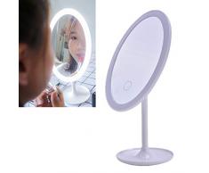 Kosmetikspiegel mit Lampe, wiederaufladbarer LED-Kosmetikspiegel, Desktop-Kosmetikspiegel mit 3 Modi, drehbarer Kosmetikspiegel mit blendfreier Beleuchtung, für Zuhause und unterwegs geeignet (White)