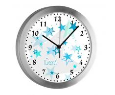 CreaDesign Kinder Funkwanduhr mit (Wunsch) Namen | Kinderzimmer Funkuhr| mit Analog ? Ziffernblatt | geräuscharm | Wanduhr Kind | Motiv Sternenhimmel