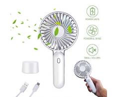 USB Handventilator Ventilator, Redmoo Tragbarer Ventilator Mini Ventilator Leise Elektrischer mit Standventilator 3 Geschwindigkeiten Geräuscharm USB Lüfter für Büro, Zuhause und im Freien - Weiß