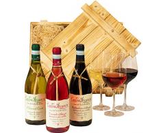 Geschenkset Abruzzo | Weinset mit Holzkiste und 3 ausgezeichneten Weinen (Rot, Weiß, Rosé) aus Italien | Wein Geschenk Korb gefüllt für Weinliebhaber | Italienische Geschenkbox für Frauen & Männer
