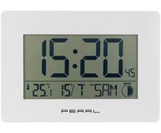 PEARL Digitale Funkwanduhr: Funk-Wanduhr mit Jumbo-Uhrzeit, Temperatur- & Datums-Anzeige, weiß (LCD Wanduhr groß)