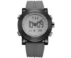 BUREI Digitale Herren Uhren Analog LED Multifunktion Sport Armbanduhr mit Alarm Stoppuhr und Kautschuk Armband