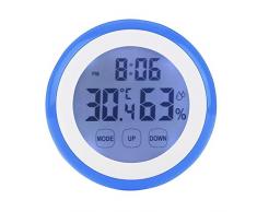 LinZX 4 Farben Kunststoff-Digital-LCD-Temperatur-Feuchtigkeits-Zeit Funktion Wanduhr Innenwetterstation Meter Tester Beleuchtung Uhren,Blue